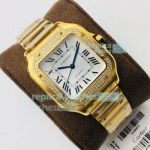 KOR Factory Swiss Cartier Santos Yellow Gold Diamond Replica Ladies Watch
